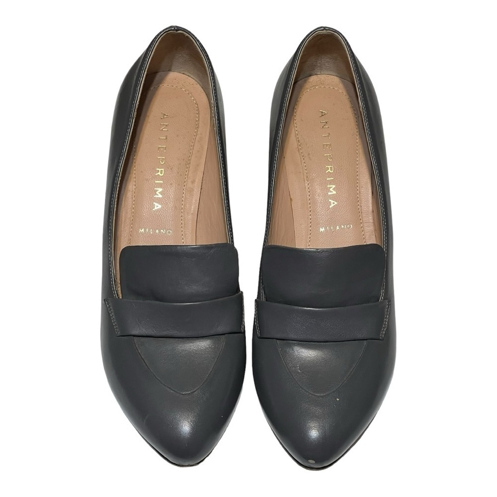 ANTEPRIMA Milano Leather Loafer Pump Grey 3”Block Heel Business Women EU36/US5.5